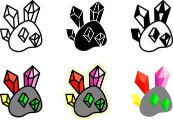 Crystal Icons Set Monochrome and Colorful Variations