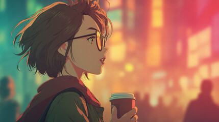 young woman drinking coffee in the cafe