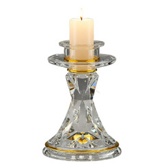 Elegant Crystal Candlestick with Burning White Candle on Transparent Background