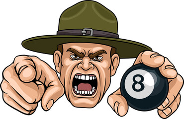 Drill Instructor Sergeant Billiards Pool Mascot