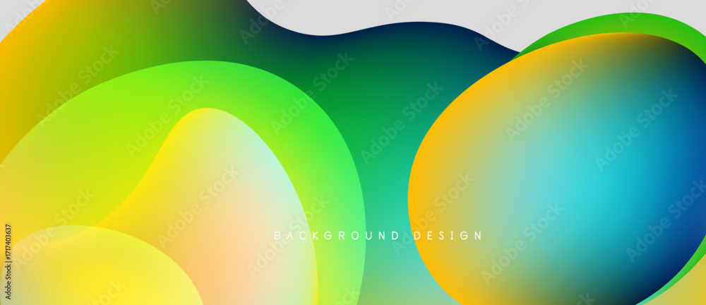 Poster abstract fluid shapes, vibrant colors blend. modern design, smooth gradients create dynamic composit
