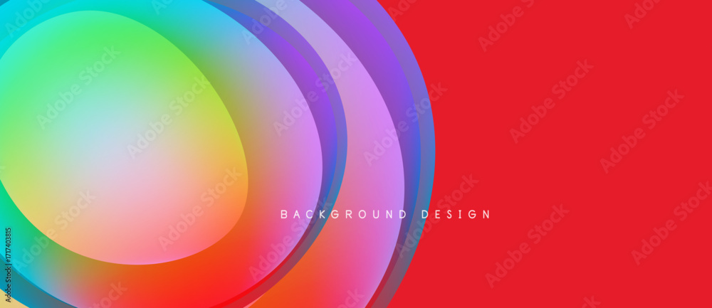 Poster abstract colorful layers create dynamic visual flow. gradient hues blend, forming circular shapes, v