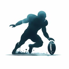 Silhouette of a football player running with a ball on a white background art