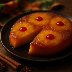 pineapple upside down cake hawaiian traditional dessert stock photo