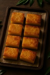 butter mochi hawaiian traditional baked dessert stock photo