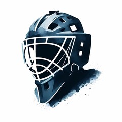 Illustration of a dark hockey goalie mask with white cage on a white background