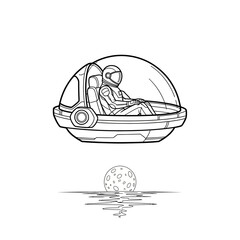 Fototapeta premium Interstellar Traveler in a Pod Space Suit Silhouette Coloring Page