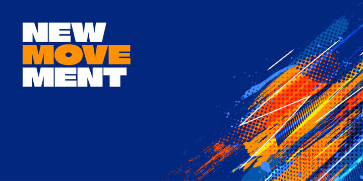 Sport Background with Blue and Orange Brush Strokes in Halftone Style. For Sport or Event Banner and Poster Design Element