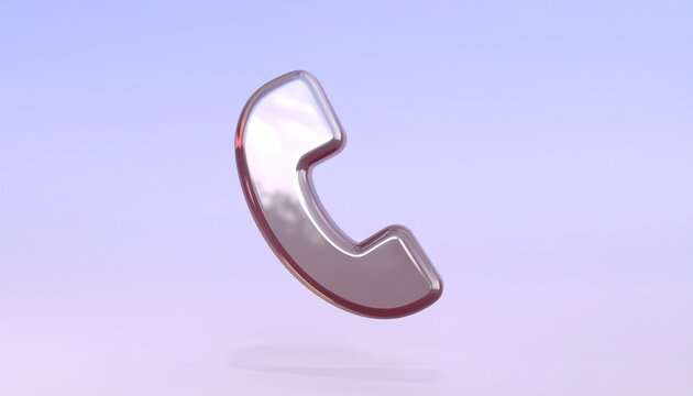 A reflective metallic telephone handset floats against a soft gradient of blue and purple, merging vintage form with sleek digital symbolism.