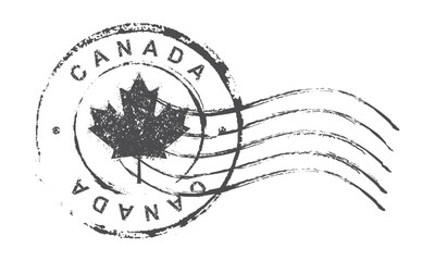 Postage stamp Canada. Rubber postal stamp. Vintage vector illustration in grunge style.