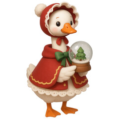 Fototapeta premium Cute Winter Goose Duck Holding Snow Globe with Christmas Tree Decoration