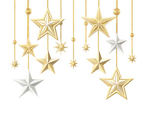 Obraz premium Hanging Gold and Silver Star Ornaments on Background Christmas decoration isolated on a transparent background