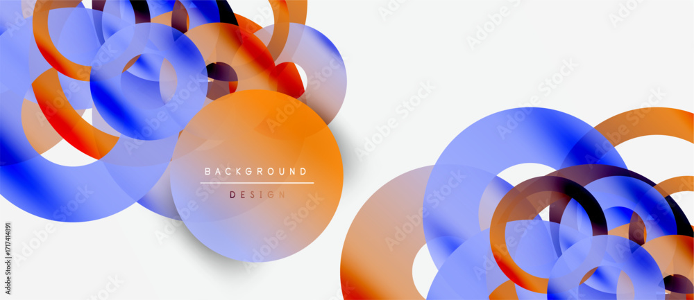 Poster abstract design features overlapping circles. orange, blue hues create dynamic composition. minimali