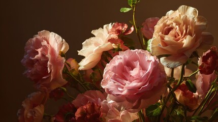 a closeup of a bouquet of fresh roses in soft lighting romantic and elegant floral arrangement