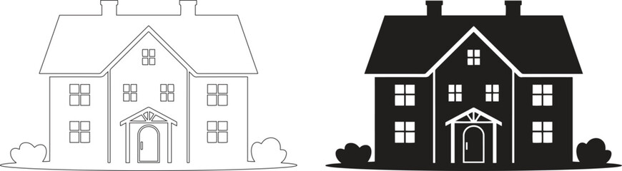 Haunted House Silhouette Vector Icon – Spooky Halloween Building Illustration