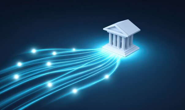 Virtual bank or online banking, symbolizing modern banking technology without branches or physical locations. Digital banking.