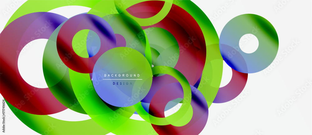 Poster Abstract vibrant design. Overlapping circles, fluid shapes, bright colors create dynamic composition. Modern background illustration.