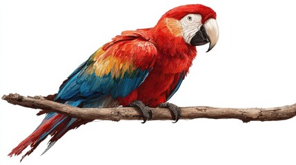 Obraz premium scarlet macaw perching on branch with transparent background