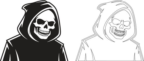 Grim Reaper Silhouette Vector Icon – Scary Hooded Skeleton Halloween Illustration