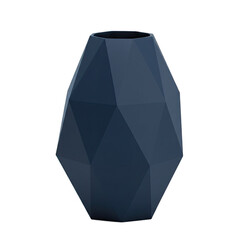 Dark Blue Faceted Geometric Vase on Solid Dark Background with Soft Glow