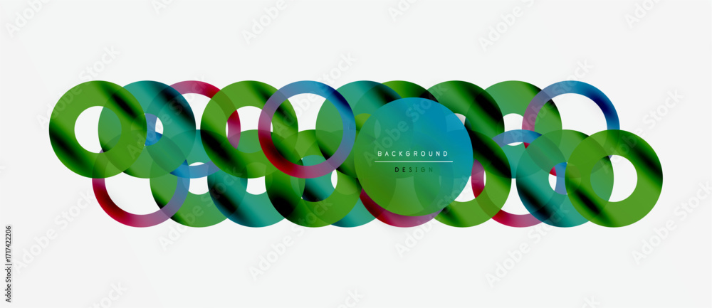 Poster abstract colorful circles overlap creating dynamic visual effect. modern design element for backgrou