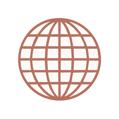 Hand Drawn Terracotta Globe Icon Minimalist Earth Grid Sphere for Global Connection and World Travel