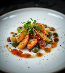 고급스런 파인 다이닝 음식 플레이팅