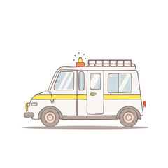 Cute White Cartoon Ambulance with Yellow Striped Emergency Vehicle Illustration