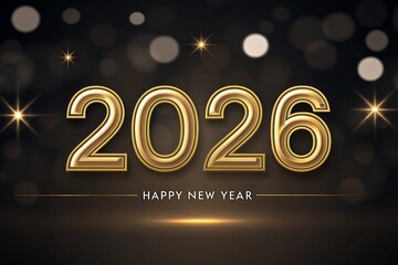 Elegant Gold 2026 New Year Greeting: Dark Background, Festive Bokeh Lights