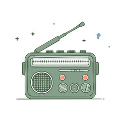 Vintage Radio Illustration Green Colors Antenna Broadcasting Device