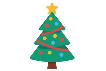 Obraz premium Christmas tree with star and colorful ornaments, symbolizing winter holiday season and festive celebration