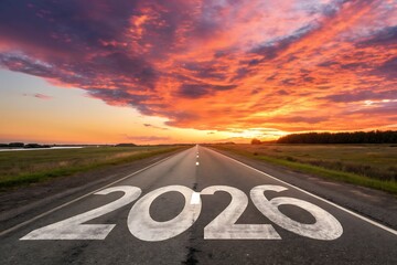 Asphalt Road to 2026: Vibrant Sunset, Hopeful New Year Journey