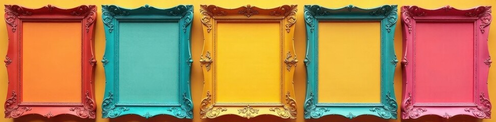Assorted colorful frames, various shapes & sizes , pattern, wall decor, modern