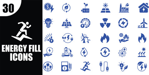 Collection of 30 Blue Energy and Sustainability Icons