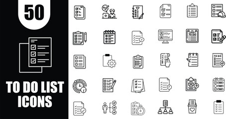 Collection of 50 To-Do List and Checklist Icons for Task Management