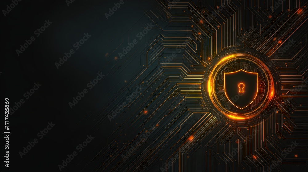 Poster abstract security background with shield icon and digital circuit design for technology and safety t