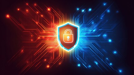Futuristic Digital Security Background with Lock Icon and Data Connectivity in Bright Colors