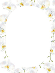 Wedding invitation card with white orchid flowers.