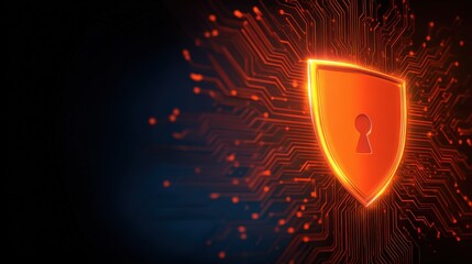 Digital Shield Icon with Keyhole on Circuit Background for Cybersecurity and Protection Themes