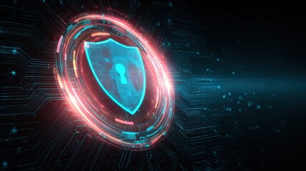 Digital Security Shield Icon with Technology Background and Futuristic Elements for Cyber Protection Concepts
