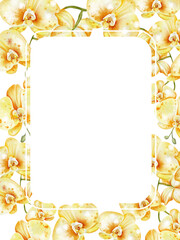 Wedding invitation card with yellow orchid flowers.