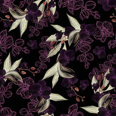 Beautiful seamless pattern in inversion with orchid flowers.