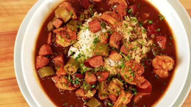 New Orleans Style Gumbo, Gumbo, a rich Creole stew with seafood, sausage, and spices, perfect for authentic Southern cuisine, catering menus, and traditional Louisiana dining.