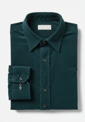 Folded green corduroy shirt, isolated on white background