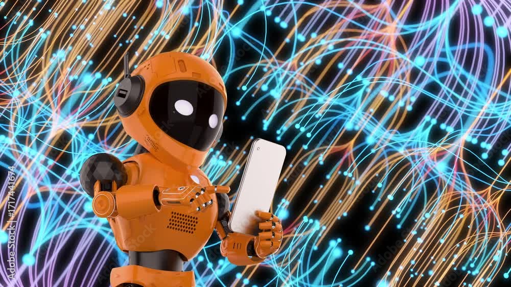 Poster automation data analytic with 3d rendering ai assistant robot analyze digital visualization for big 
