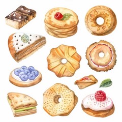 Watercolor Pastries and Baked Goods Collection