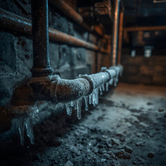 Frozen water pipes in the basement pose a winter risk to the home.