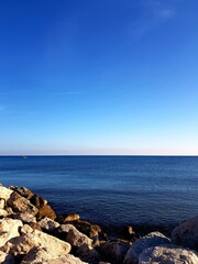 beautiful seascape with rocks and blue sky, Crimea, Ukraine