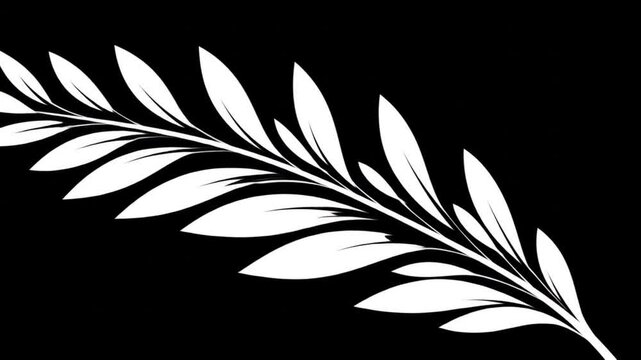 Ornate white leaf sprig on black background