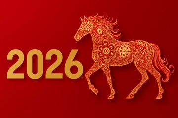 Ornate red horse illustration symbolizing prosperity and good fortune for the year 2026